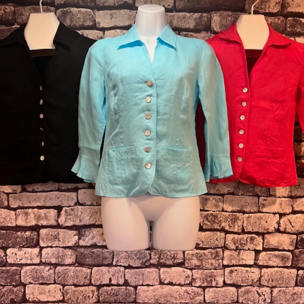 Talbots Set Of 3 Linen Button Down Blouses Size 2 - image 1